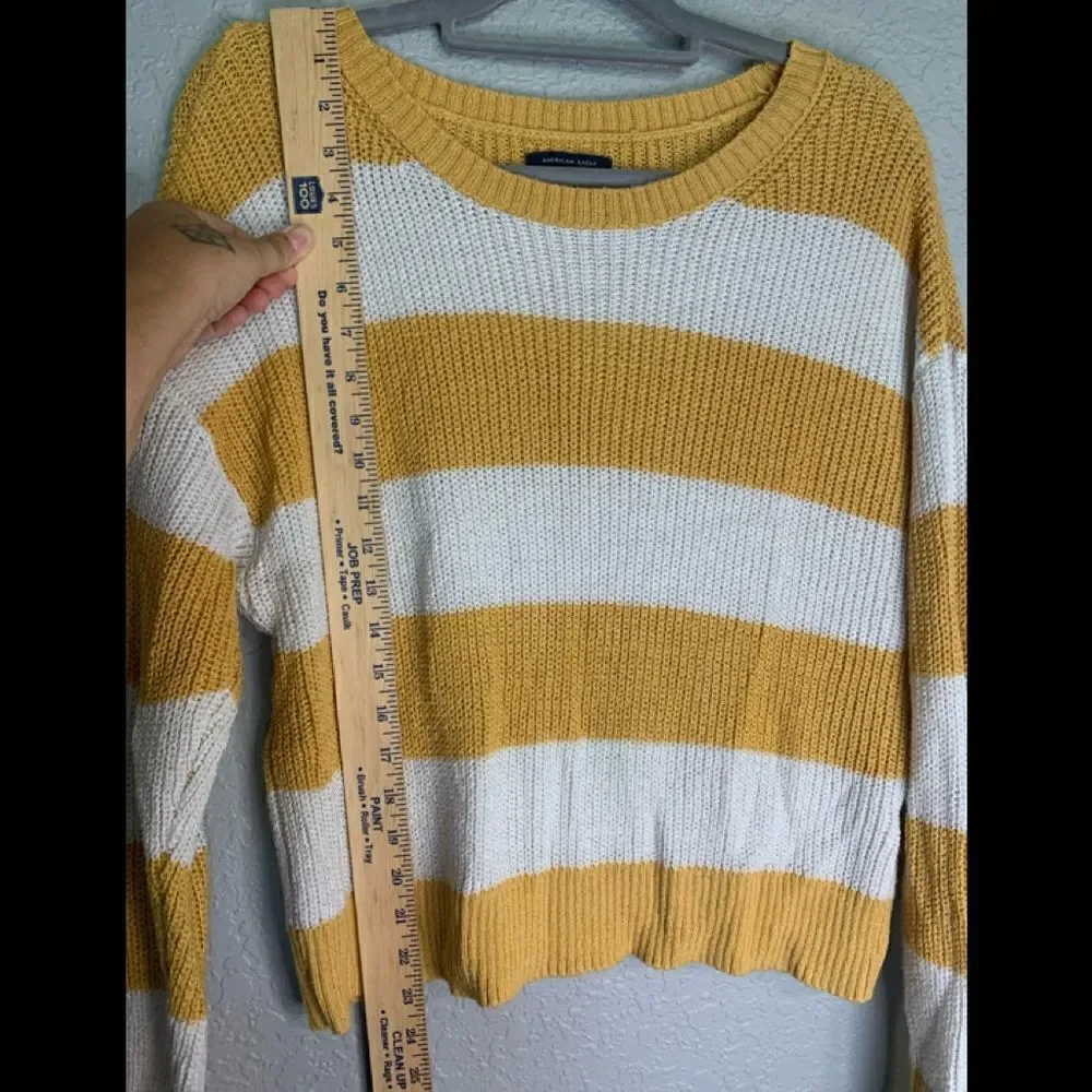 American Eagle yellow and white sweater size L - Picture 6 of 7